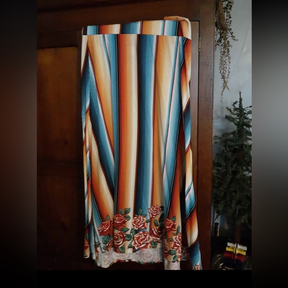 Striped Multicolor Skirt with Floral Accents